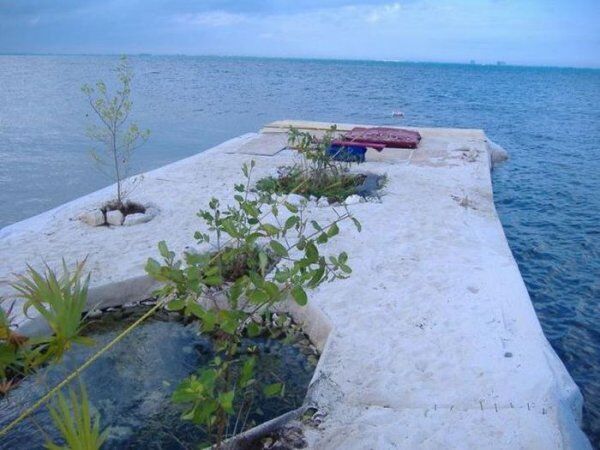 искуственный плавучий остров из пластиковых бутылок